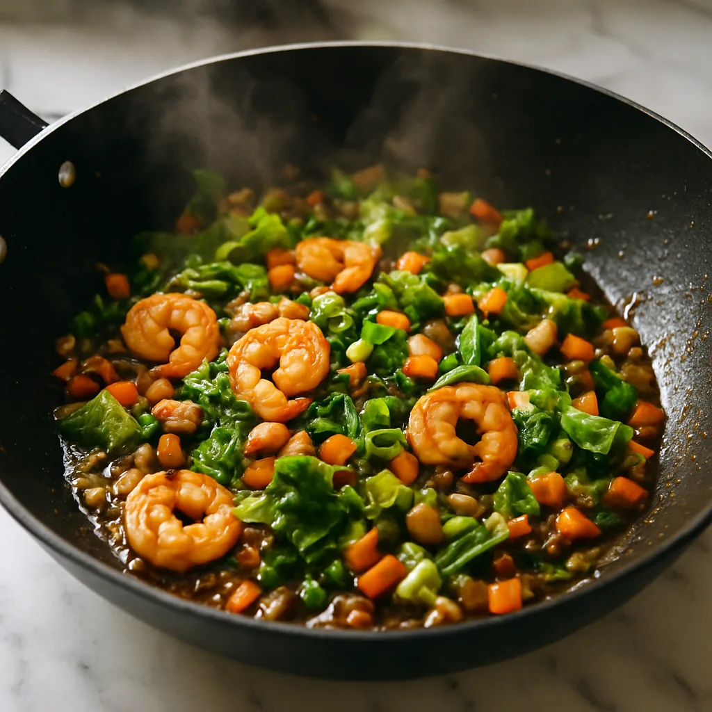 Shrimp Lettuce Wraps cooking in progress