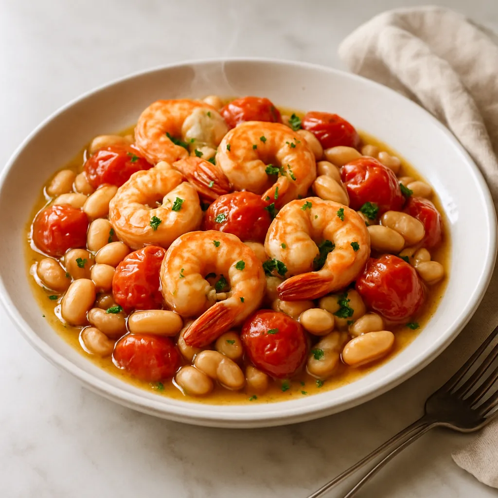Shrimp & White Bean Skillet with Cherry Tomatoes