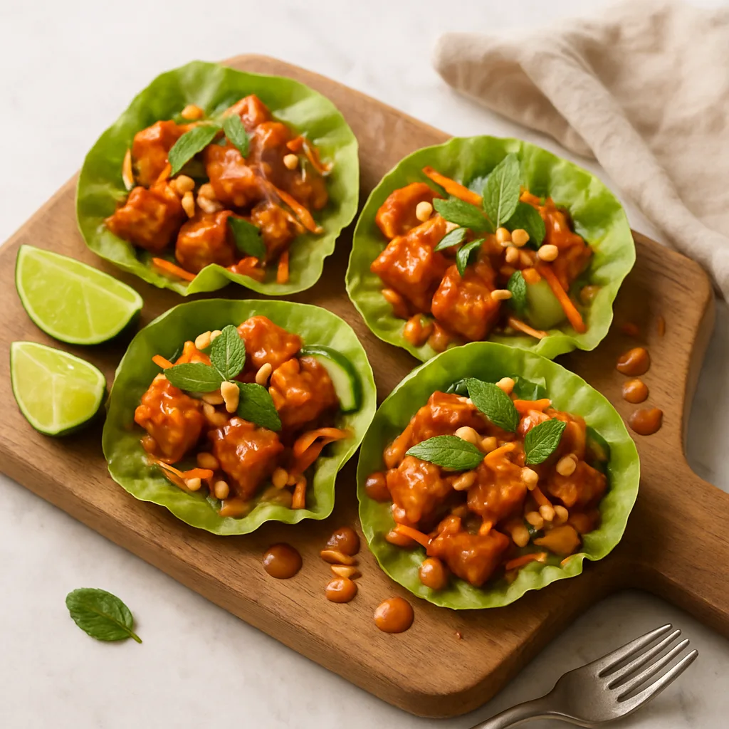 Spicy Peanut Tofu Lettuce Wraps