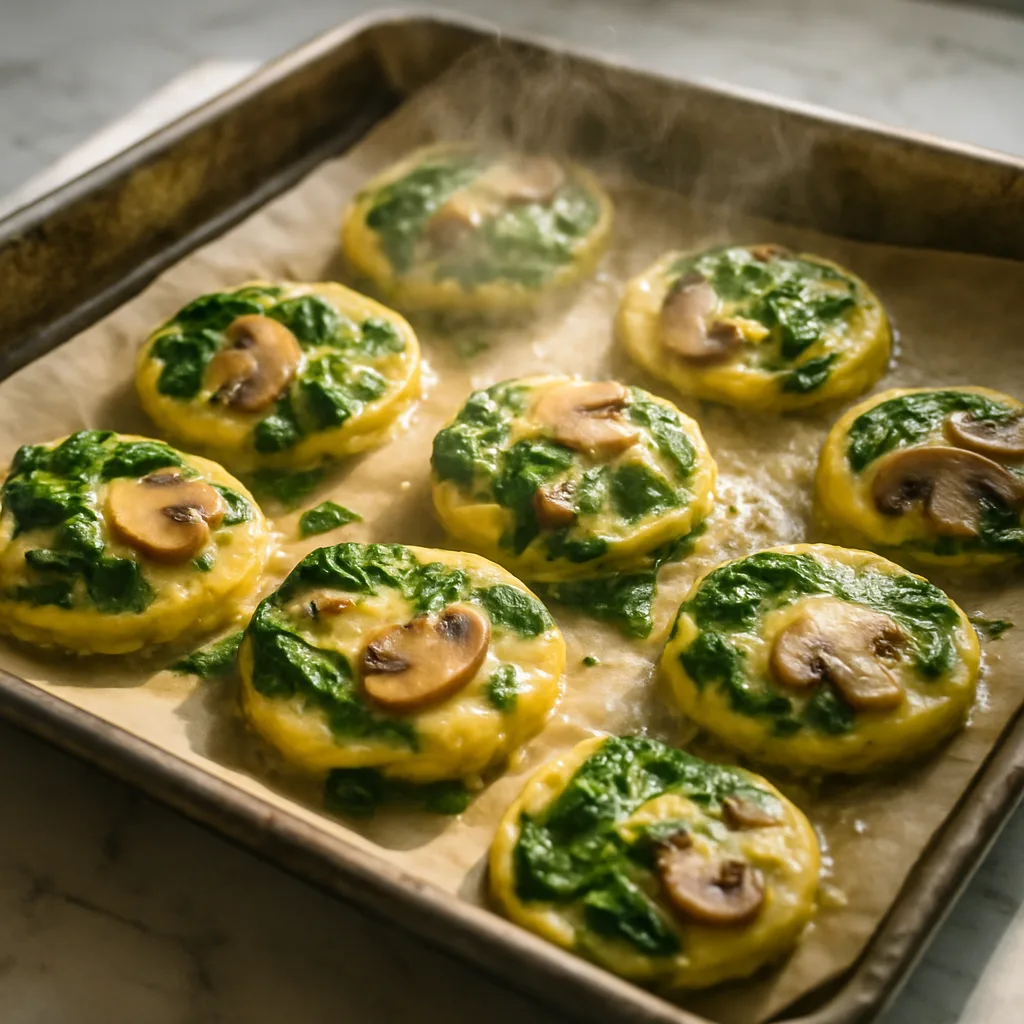 Spinach & Mushroom Egg Muffins cooking in progress