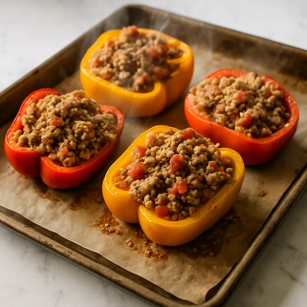 Stuffed Bell Peppers with Ground Turkey & Quinoa cooking in progress