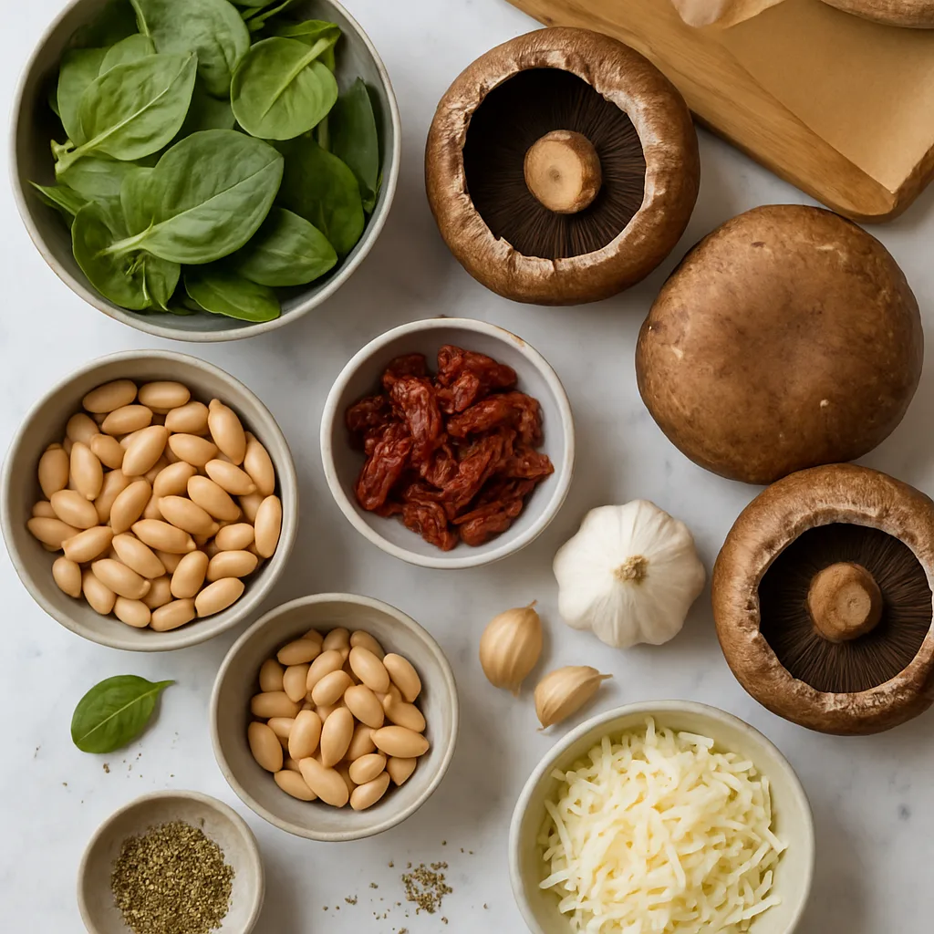 Ingredients for Stuffed Portobello Mushrooms with Spinach & White Beans