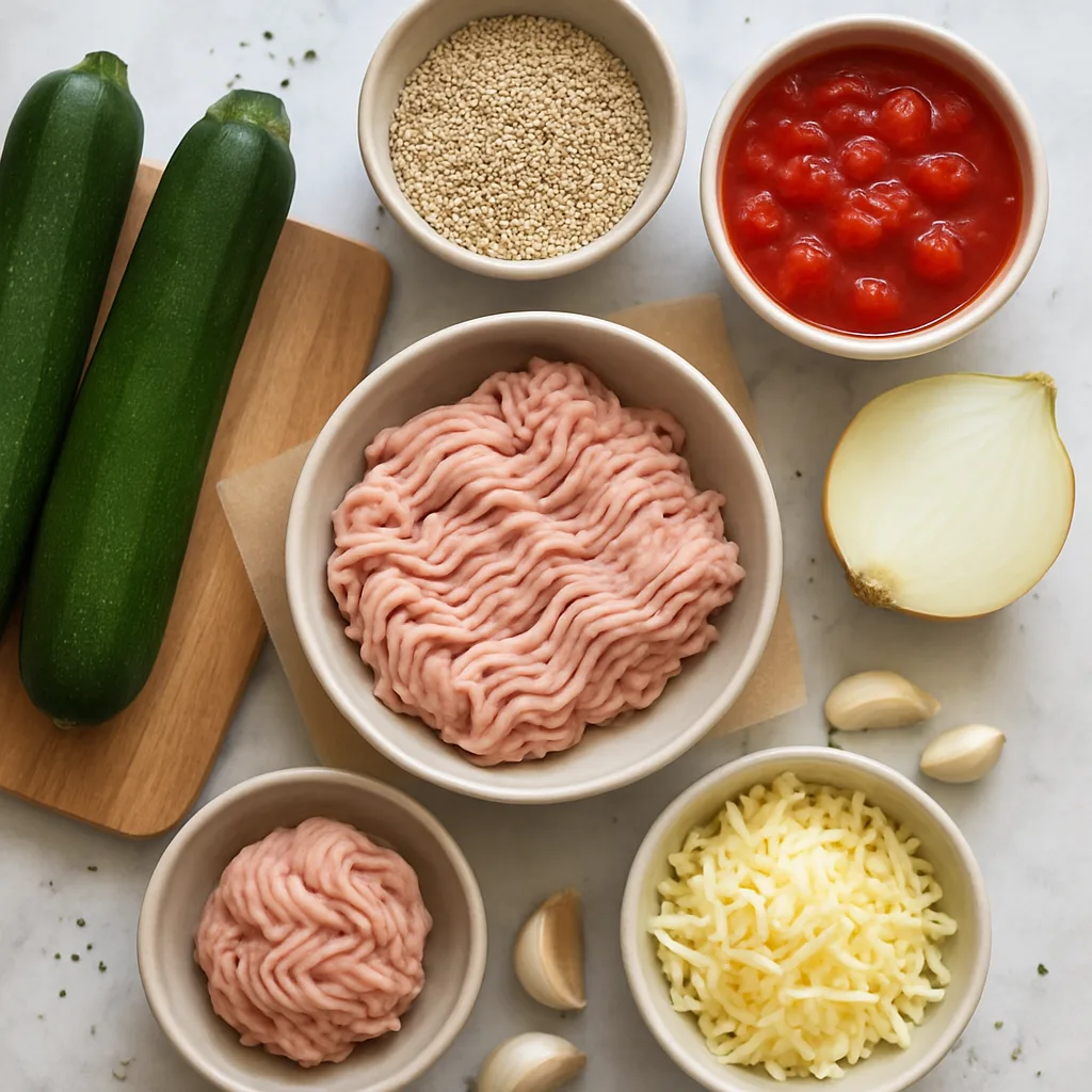 Ingredients for Stuffed Zucchini Boats with Ground Turkey