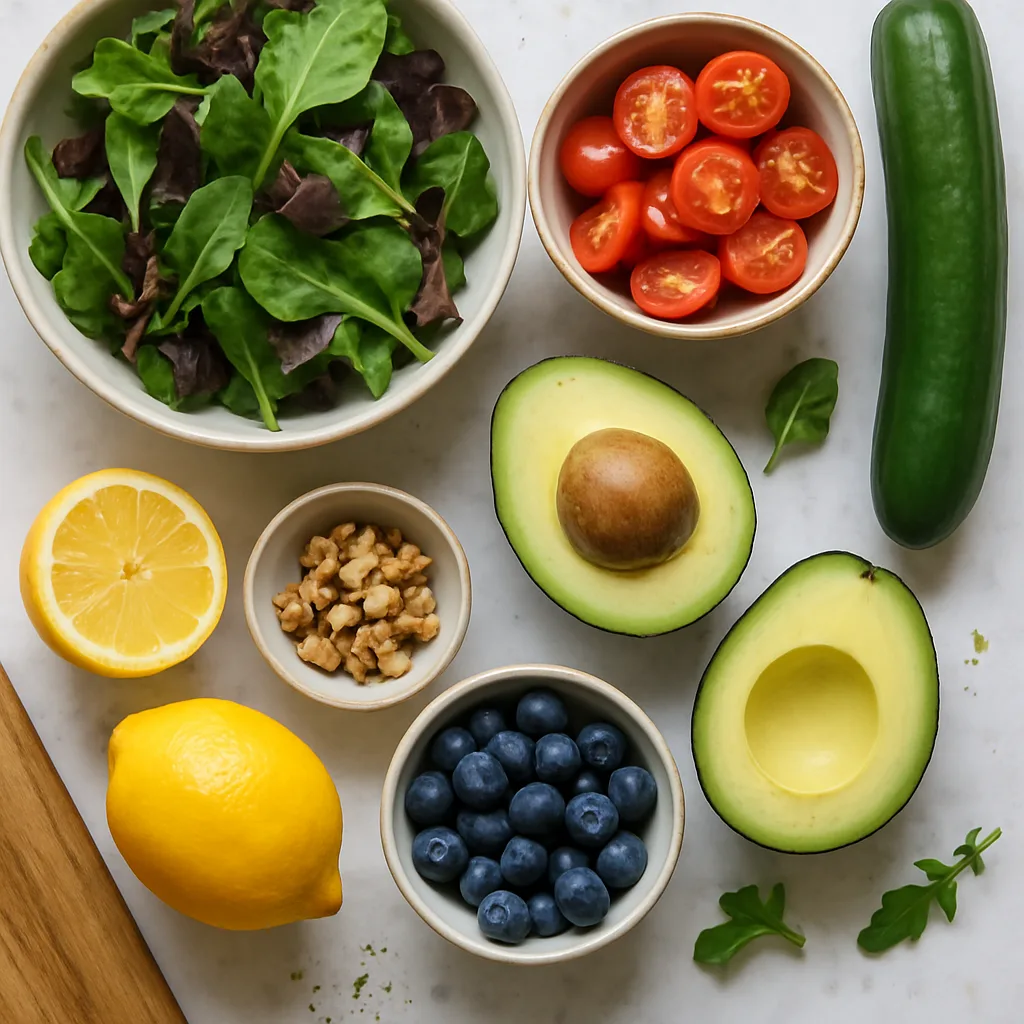 Ingredients for Summer Garden Salad with Blueberries & Avocado