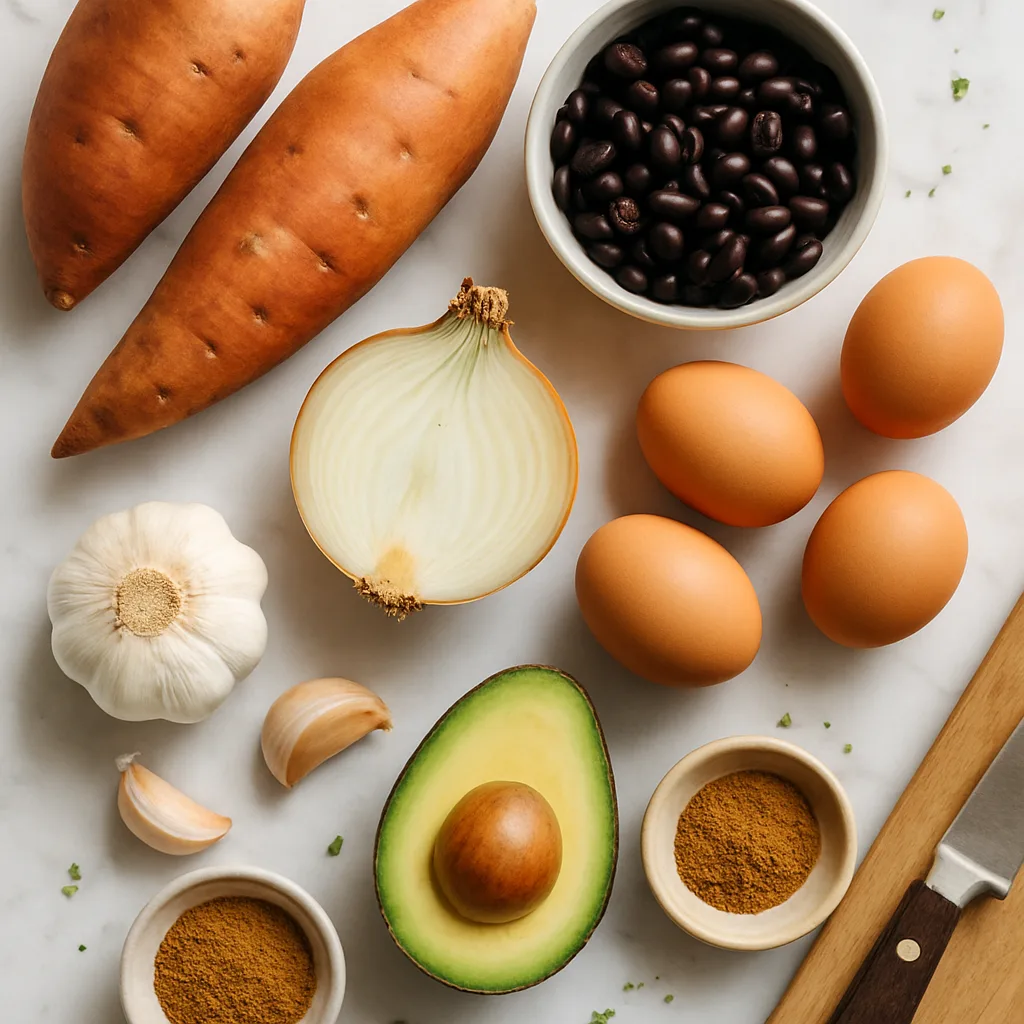 Ingredients for Sweet Potato & Black Bean Breakfast Hash