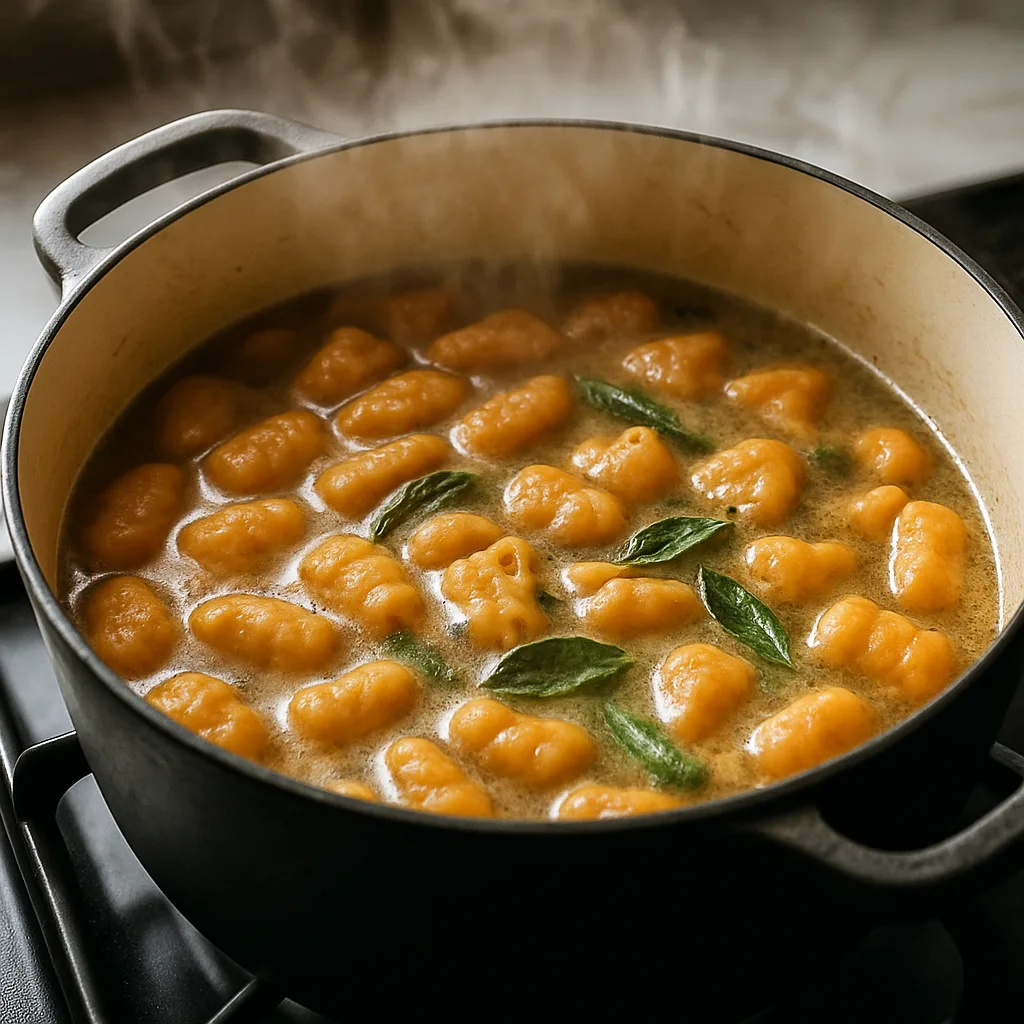 Sweet Potato Gnocchi with Sage Brown Butter cooking in progress