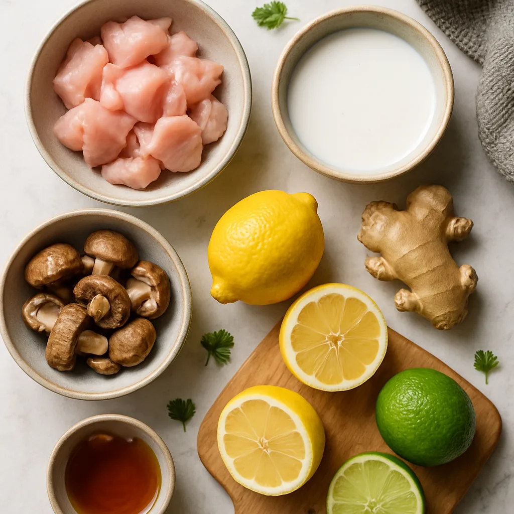 Ingredients for Thai Coconut Chicken Soup (Tom Kha Gai)