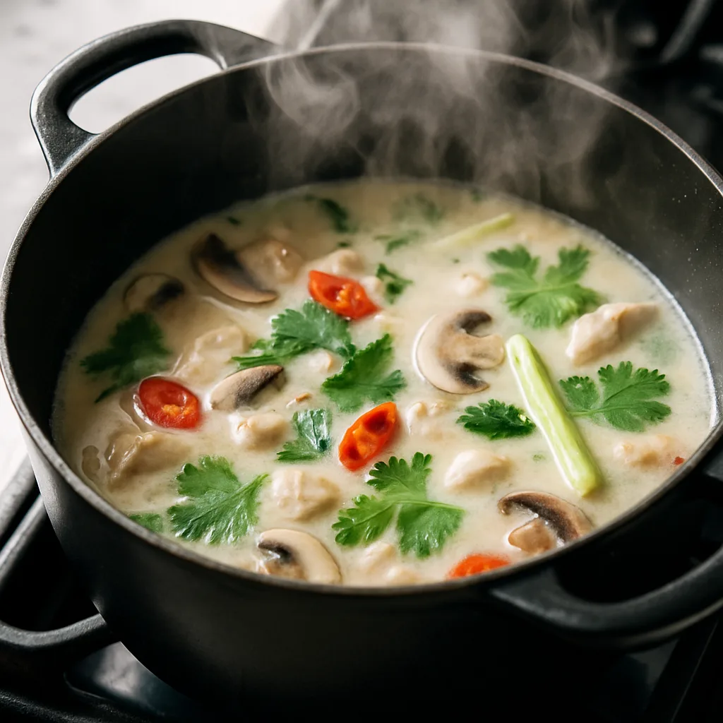 Thai Coconut Chicken Soup (Tom Kha Gai) cooking in progress