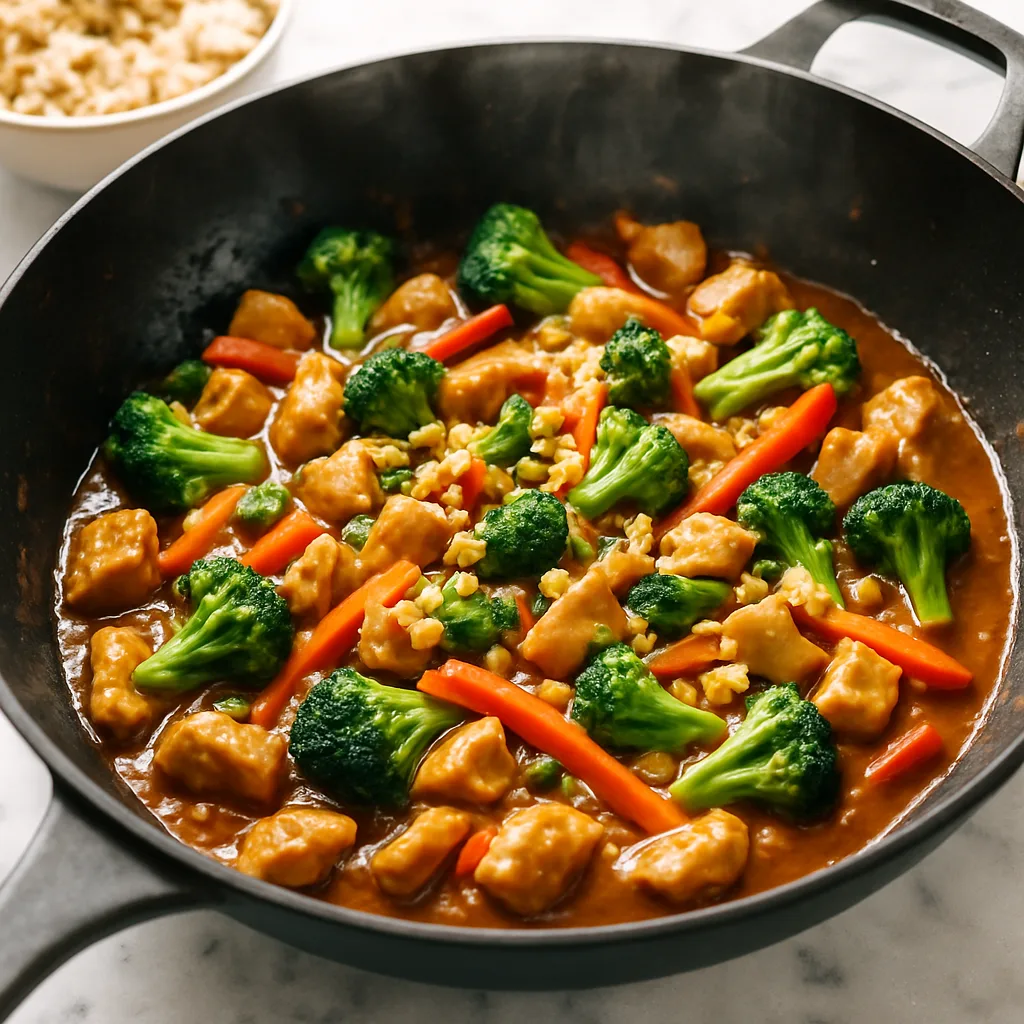 Thai Peanut Chicken Stir-Fry cooking in progress