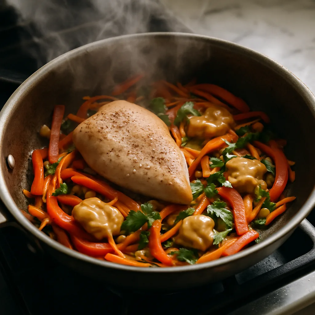 Thai Peanut Chicken Wrap cooking in progress