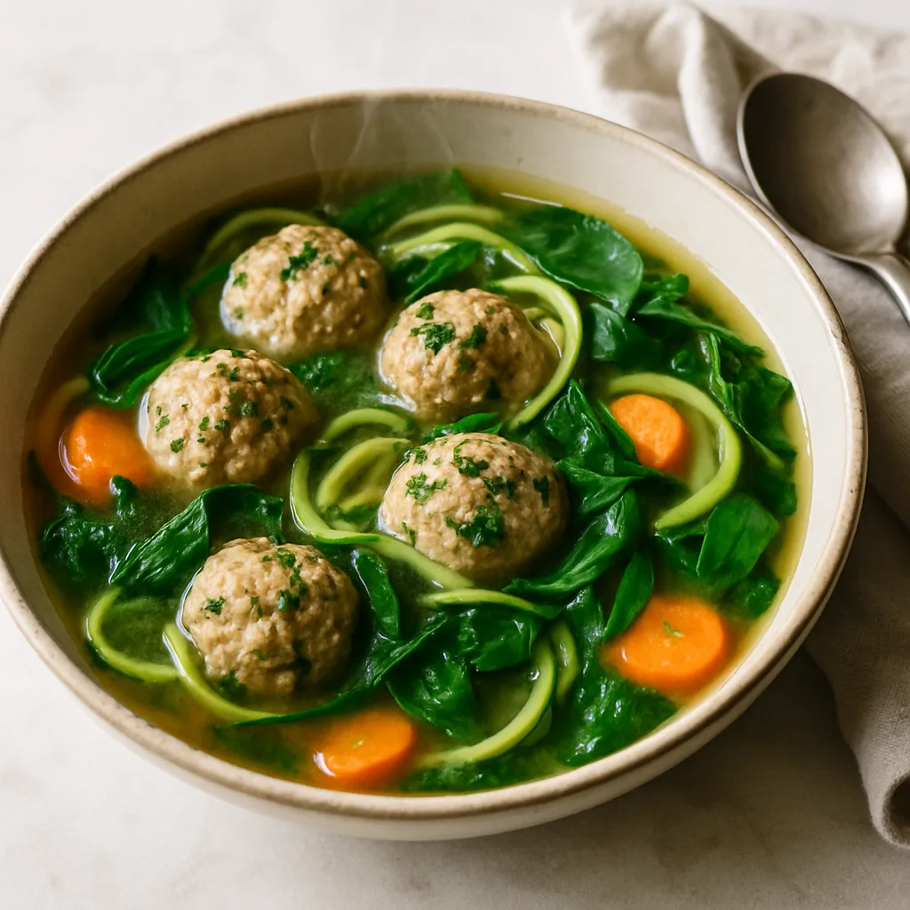 Turkey Meatball Zucchini Noodle Soup
