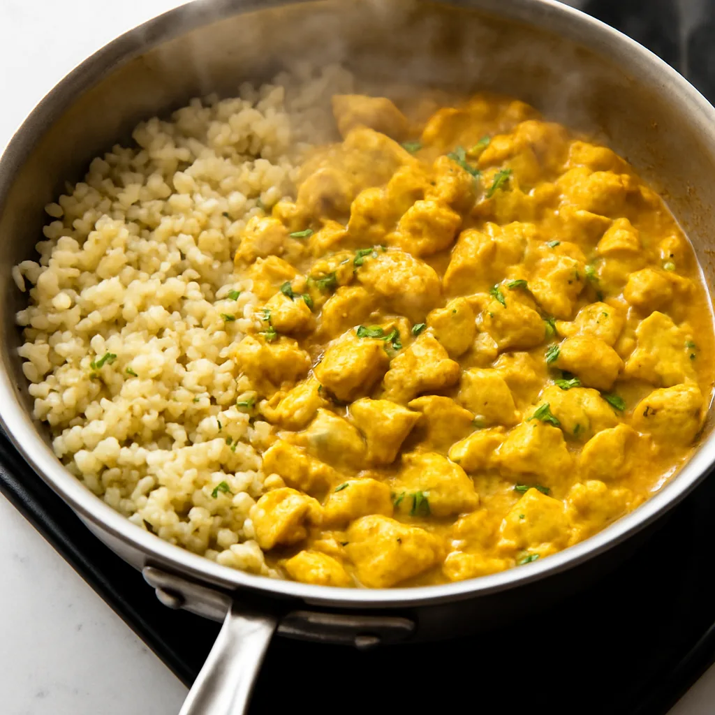 Turmeric Coconut Chicken with Cauliflower Rice cooking in progress