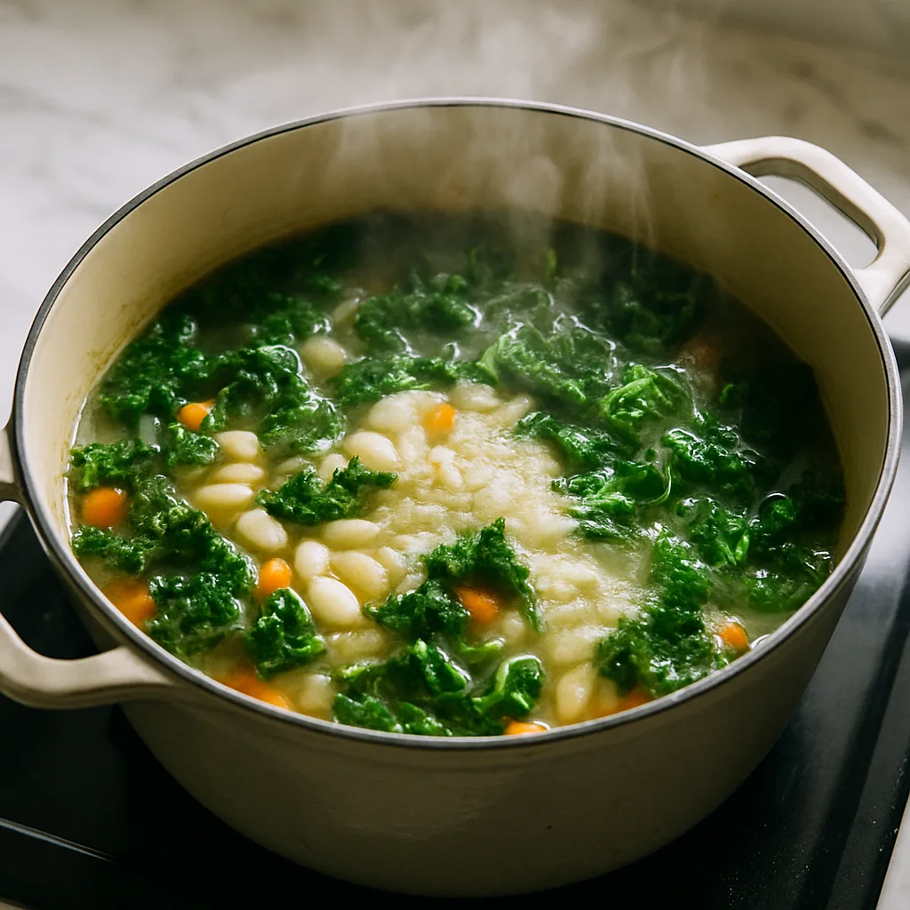 Tuscan White Bean & Kale Soup cooking in progress