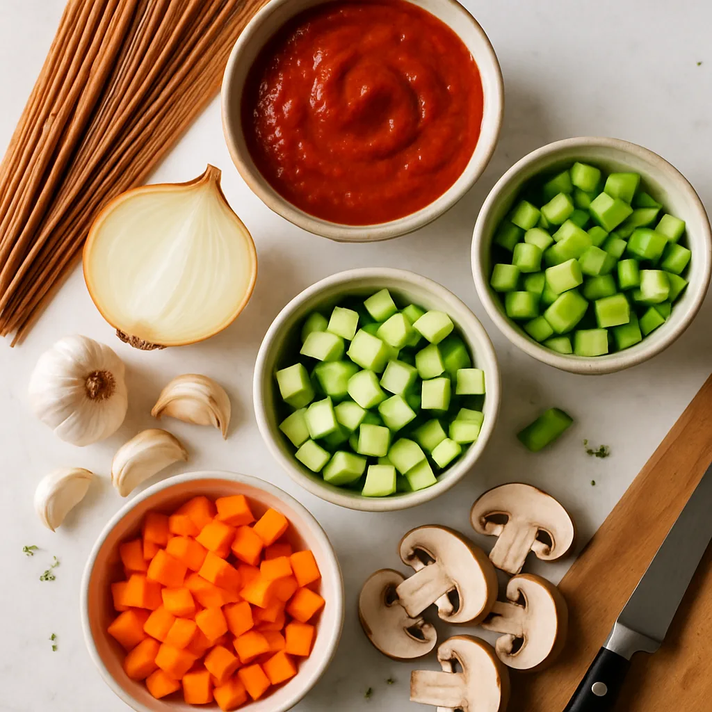 Ingredients for Veggie-Loaded Spaghetti with Tomato Sauce